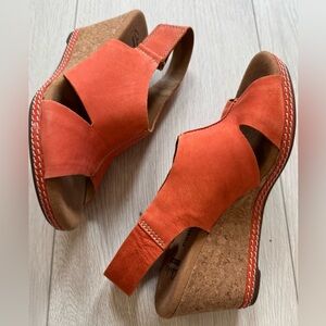 Clarks Collection Helio Float wedge sandal in orange/coral nubuck leather - 6